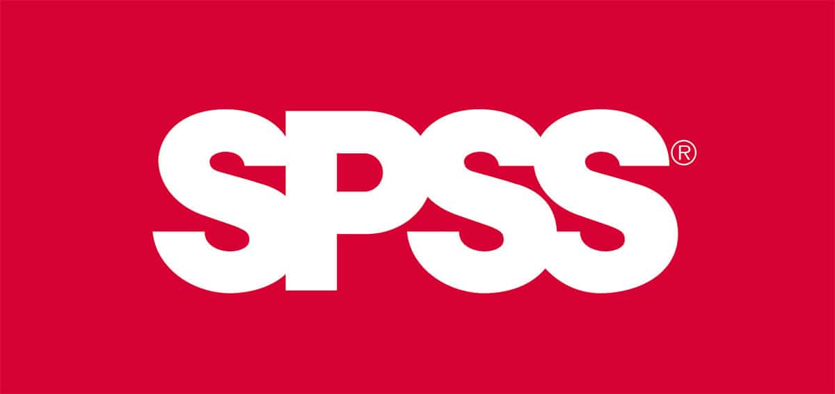 SPSS logo. Red background with white block lettering spelling SPSS.